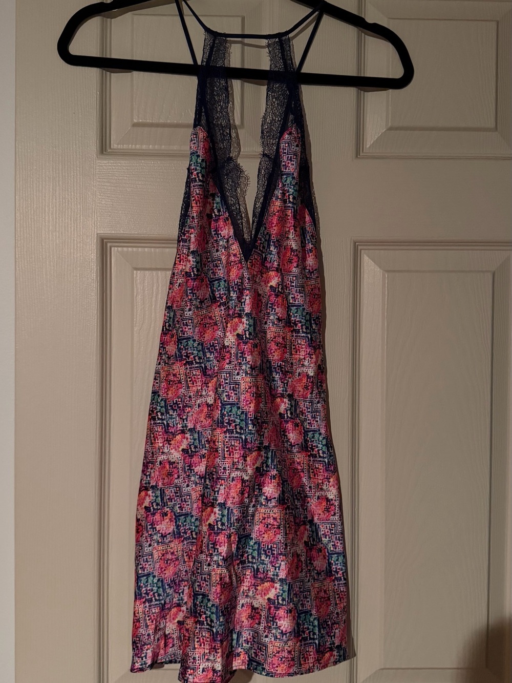 Victoria's Secret Floral Lace-Trim Chemise in Pink and Navy